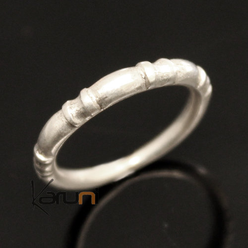 Bague Fine Anneau Alliance en Argent Gravé Ronde Perles 03