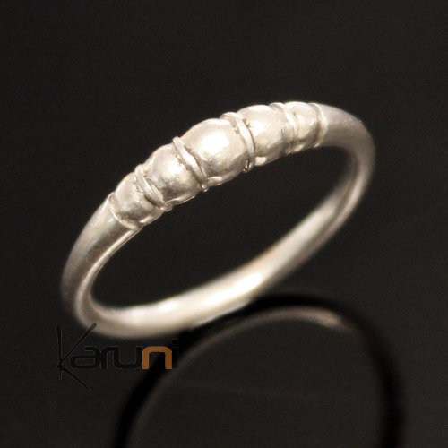 Bague Fine Anneau Alliance en Argent Gravé Ronde Perles 04