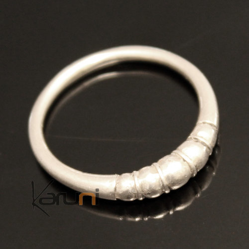 Bague Fine Anneau Alliance en Argent Gravé Ronde Perles 04