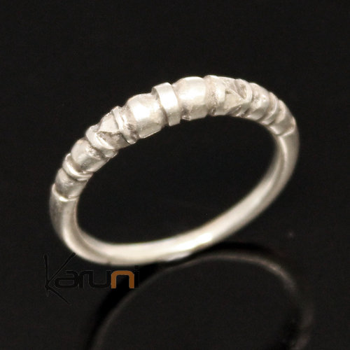 Bijoux Touareg Ethniques Bague Fine Anneau Alliance en Argent Grav Ronde Perles 05 b