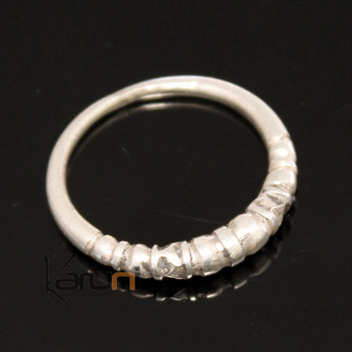 Bague Fine Anneau Alliance en Argent Gravé Ronde Perles 05