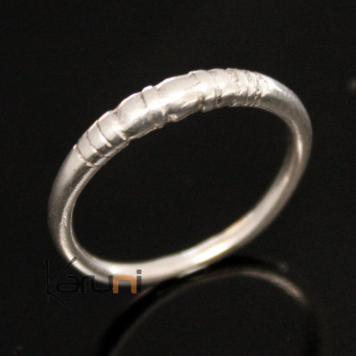 Bague Fine Anneau Alliance en Argent Gravé Ronde Perles 07