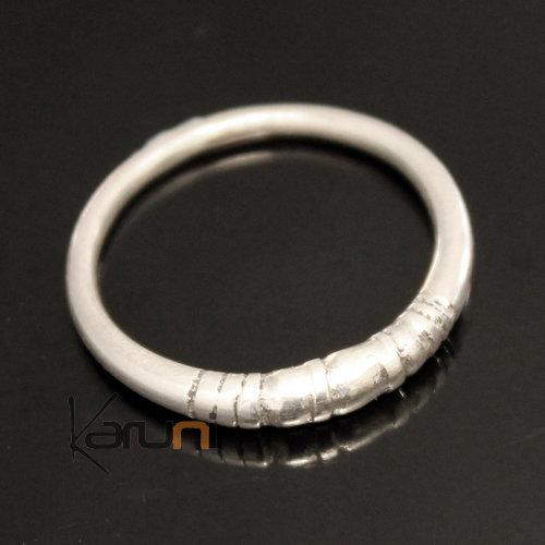 Bague Fine Anneau Alliance en Argent Gravé Ronde Perles 07