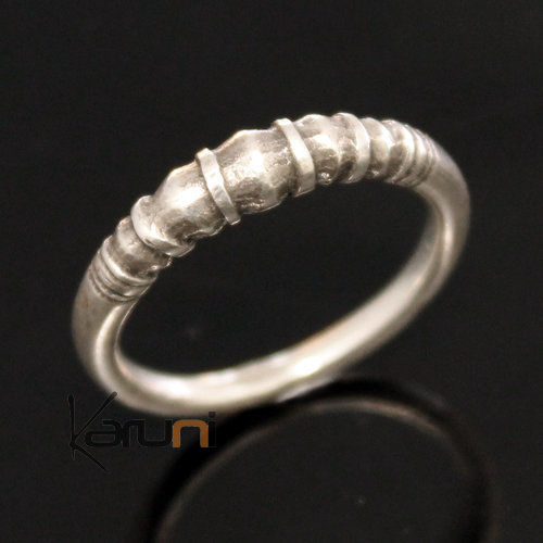 Bague Fine Anneau Alliance en Argent Gravé Ronde Perles 08