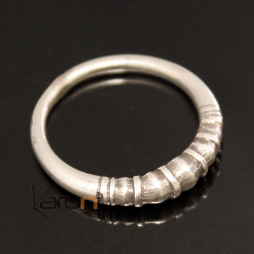 Bague Fine Anneau Alliance en Argent Gravé Ronde Perles 08