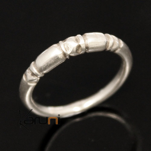 Bague Fine Anneau Alliance en Argent Gravé Ronde Perles 09