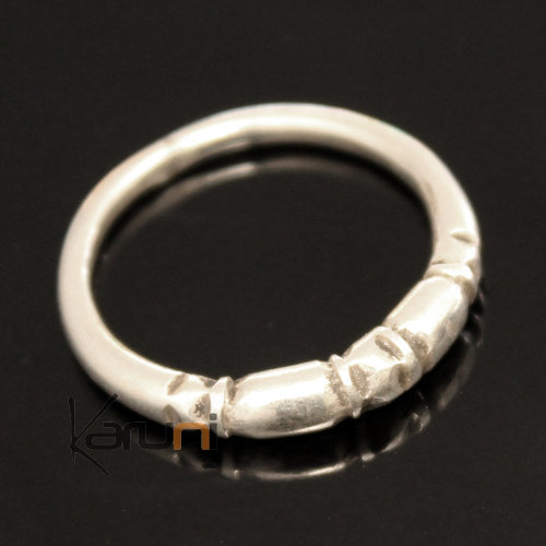 Bague Fine Anneau Alliance en Argent Gravé Ronde Perles 09