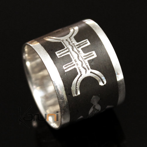 Bague Anneau Alliance en Argent homme/femme ébène Large Croix Agadez Amazigh