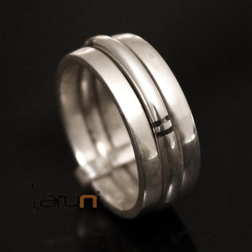 Bague Anneau en Argent 3 anneaux Homme Femme 06 Lisse Demi-Bombé Ebene