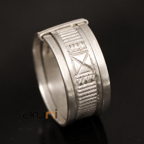 Bijoux Touareg Ethniques Bague Anneau en Argent 3 anneaux Homme Femme 08 Grav Bande Large