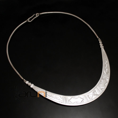 Collier en Argent  Tour de cou Torque Large Gravée Articulée 02