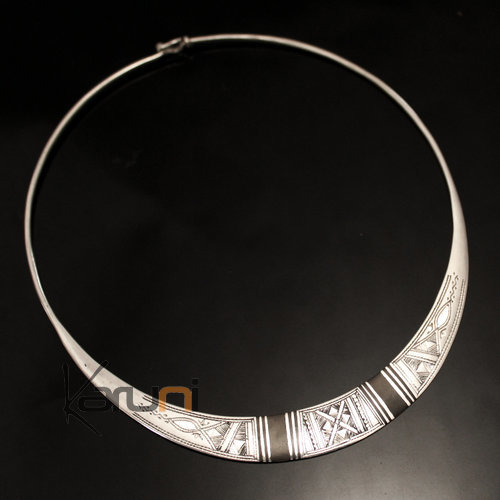 Collier en Argent tour de cou Torque fermée Gravée Ebène 03 Collier en Argent tour de cou Torque fermée Gravée Ebène 03