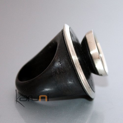 Bijoux Indiens Ethniques Bague Toupie en Ebne Argent Massif 01 b