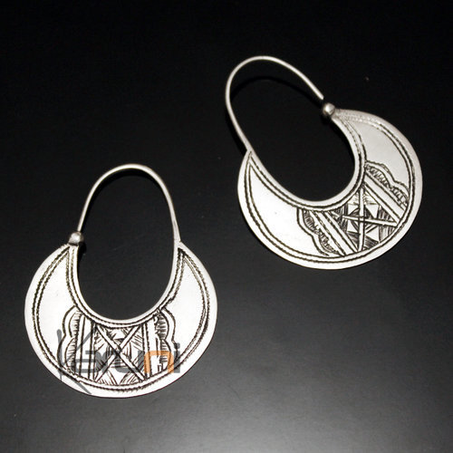 Bijoux Touareg Ethniques Boucles d'Oreilles Croles en Argent 25 Plates Graves 3 cm