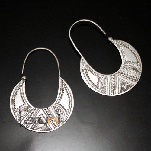 Boucles d'Oreilles Créoles en Argent 28 Plates Gravées 3 cm