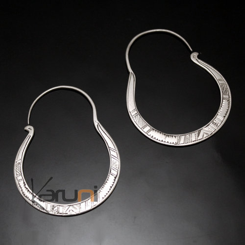 Boucles d'Oreilles Créoles en Argent 32 Rubans Gravés 4 cm