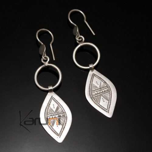 Bijoux Touareg Ethniques Boucles d'oreilles en Argent 12 Anneau Pendant Feuille