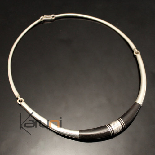 Collier en Argent tour de cou Torque Ebène Ronde 10