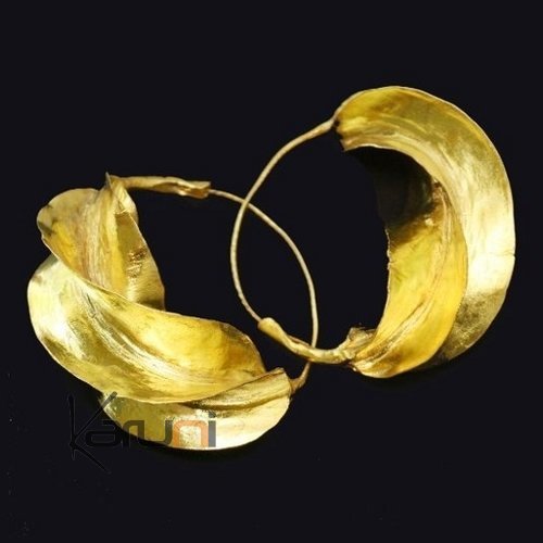 Bijoux Ethniques Africains Boucles d'Oreilles Croles Peul Fulani Mali 17 Bronze Dor 11 cm Feuille