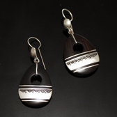 Bijoux Ethniques Touareg Boucles d'Oreilles en Argent et Ebne 101 Galet Bande Grave