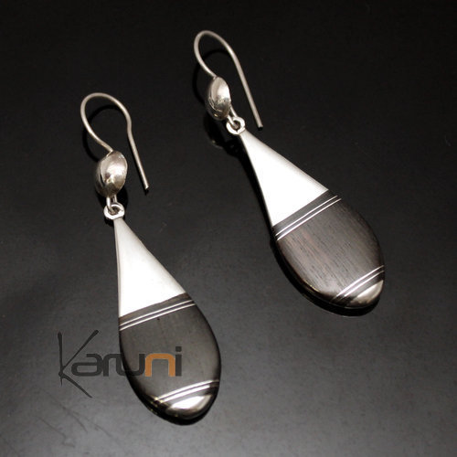 Bijoux Ethniques Touareg Boucles d'Oreilles en Argent et Ebne 08 Goutte