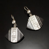 Bijoux Ethniques Touareg Boucles d'Oreilles en Argent et Ebne 48 Eventail