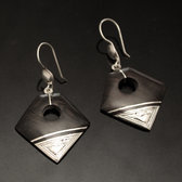 Bijoux Ethniques Touareg Boucles d'Oreilles en Argent et Ebne 45 Losange Triangle Grav