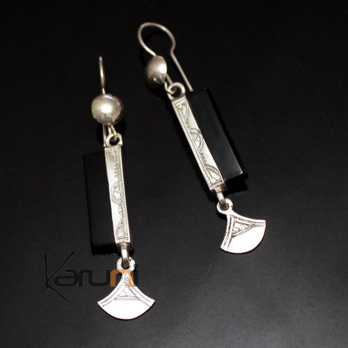 Boucles d'Oreilles en Argent et Pierre 22 Onyx Rectangle Petit Lotus