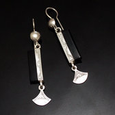 Bijoux Touareg Ethniques Boucles d'Oreilles en Argent et Pierre 22 Onyx Rectangle Petit Lotus