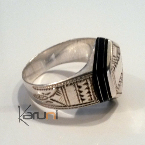 Bijoux Touareg Ethniques Bague Chevalière en Argent Ebène Homme Femme 78