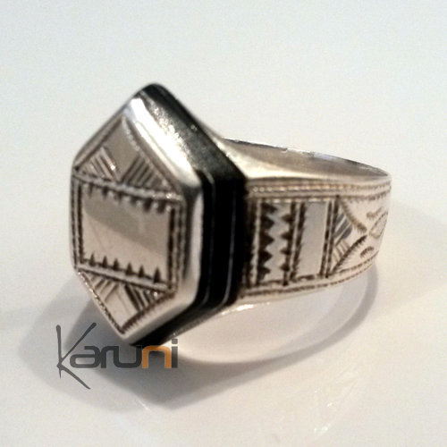 Bijoux Touareg Ethniques Bague Chevalière en Argent Ebène Homme Femme 78