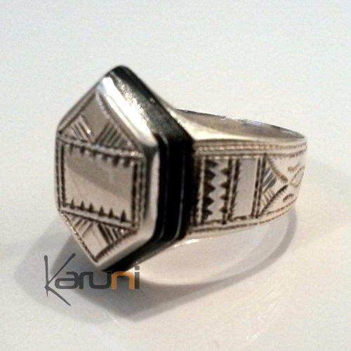 Bijoux Touareg Ethniques Bague Chevalière en Argent Ebène Homme Femme 78