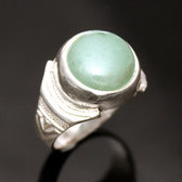 Bijoux Touareg Ethniques Bague en Argent Homme/Femme Chevalire Ronde 51 Jade Vert