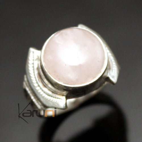 Bague en Argent Homme/Femme Chevalière Ronde 51 Quartz Rose