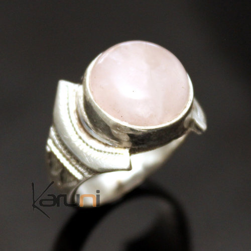 Bague en Argent Homme/Femme Chevalière Ronde 51 Quartz Rose