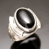 Bijoux Touareg Ethniques Bague en Argent Homme/Femme Chevalire Ovale 52 Pierre Onyx Noir