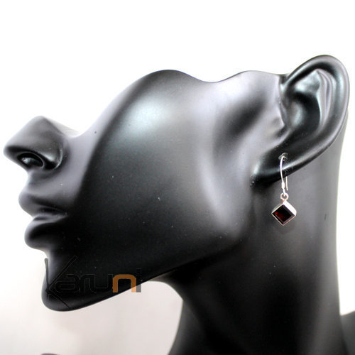 Bijoux Ethniques Indiens Boucles d'oreilles en Argent 925 43 Petit Losange Grenat Rouge Npal b