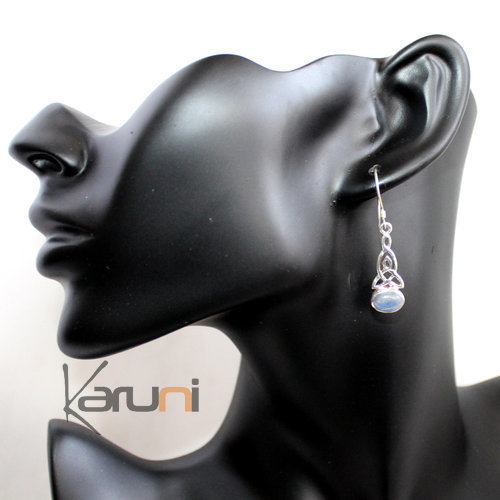 Boucles d'oreilles en Argent 925 49 Pendant Entrelats Pierre de Lune