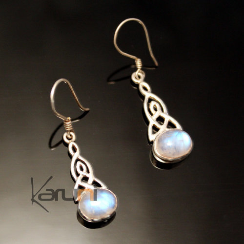 Boucles d'oreilles en Argent 925 49 Pendant Entrelats Pierre de Lune