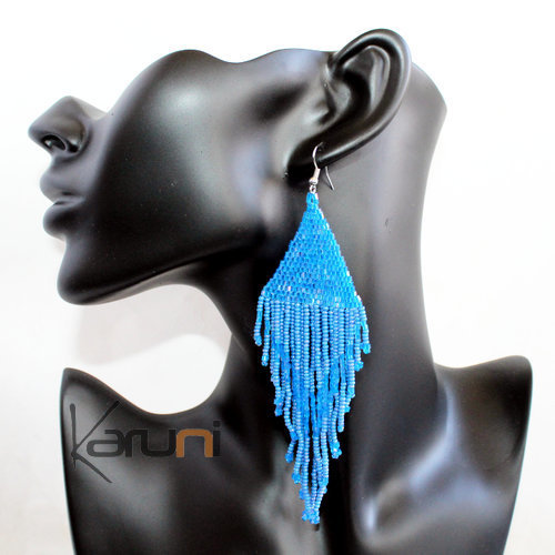 Bohèmes Boucles d'oreilles en Perles Longues Losange Tissées  19 Bleu Clair Indien