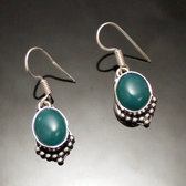 Bijoux Ethniques Indiens Boucles d'oreilles en Plaqu Argent et Pierre 14 Agate Verte Inde
