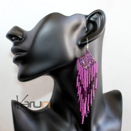 Bohèmes Boucles d'oreilles en Perles Longues Tissées  42 Rose Violet Indien