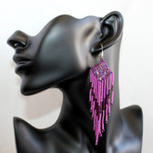 Bijoux Ethniques Bohèmes Boucles d'oreilles en Perles Longues Tissées Népal 42 Rose Violet Indien b