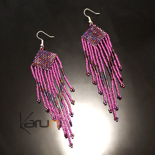 Bohèmes Boucles d'oreilles en Perles Longues Tissées  42 Rose Violet Indien