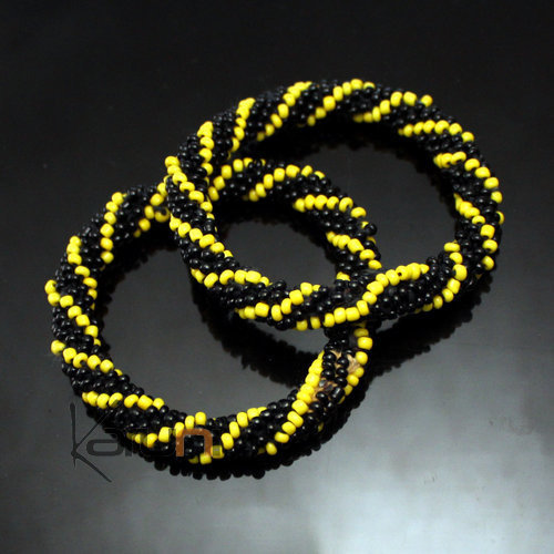 de 2 Bracelets Roll-On en Perles Crochet  Femme/Enfant 08 Noir/jaune