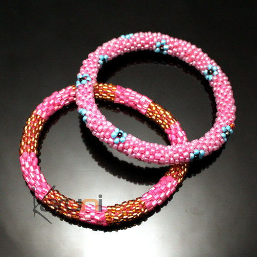 de 2 Bracelets Roll-On en Perles Crochet  Femme/Enfant 15 Rose