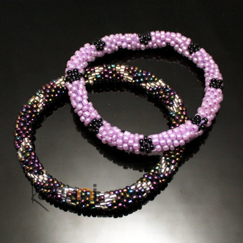 de 2 Bracelets Roll-On en Perles Crochet  Femme/Enfant 18 Violet