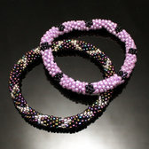Bijoux Ethniques Artisanaux Set de 2 Bracelets Roll-On en Perles Crochet Npal Femme/Enfant 18 Violet