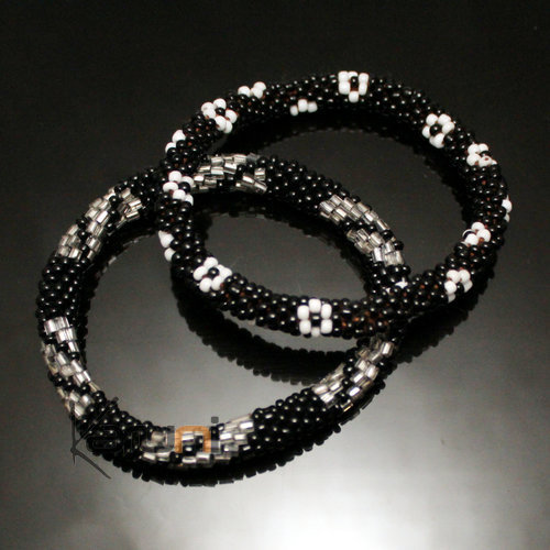 de 2 Bracelets Roll-On en Perles Crochet  Femme/Enfant 21 Noir/Argent