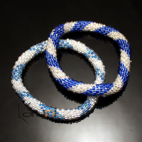 Bijoux Ethniques Artisanaux Set de 2 Bracelets Roll-On en Perles Crochet Npal Femme/Enfant 24 Bleu